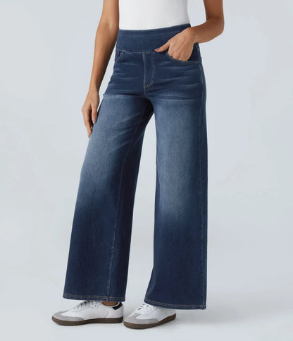 Halara Flex™ High Waisted Multiple Pockets Baggy Wide Leg Washed Stretchy Knit Casual Jeans
