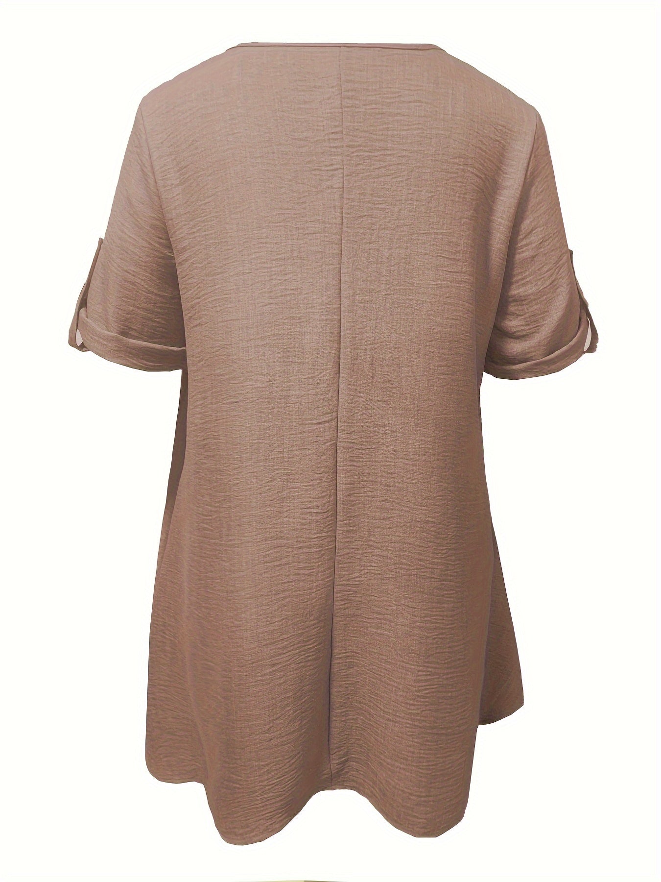 Beige Peplum jurk voor dames met V-hals, losse pasvorm, gebalde zoom - Casual reizen en vakantie kleding, polyester stof, lente/zomer stijl, casual kleding|Peplum zoom|Polyester jurk